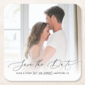 Chic Script Photo Wedding Save the Date Kartonnen Onderzetters (Voorkant)