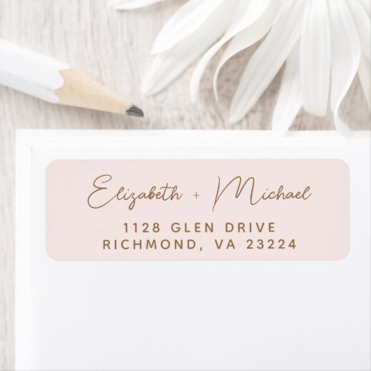 Chic Script Pink Gold Wedding Retouradres Etiket (Insitu)