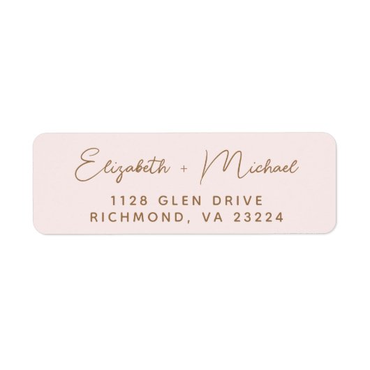 Chic Script Pink Gold Wedding Retouradres Etiket (Voorkant)
