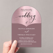 Chic Script Pink Rose Gold Arch Wedding Acryl Uitnodigingen (Insitu (Draagbaar))