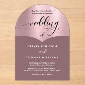 Chic Script Pink Rose Gold Arch Wedding Acryl Uitnodigingen (Voorkant)