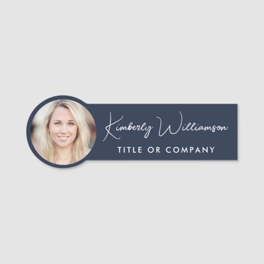 Chic Script Professional Blue Photo Naamplaatje (Voorkant)