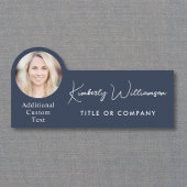 Chic Script Professioneel Blauw Foto Naamplaatje