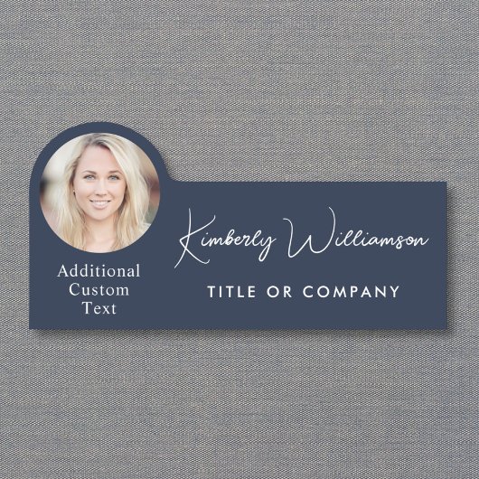 Chic Script Professioneel Blauw Foto Naamplaatje