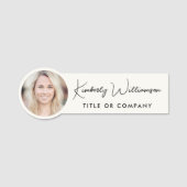 Chic Script Professionele Cream Foto Naamplaatje (Voorkant)