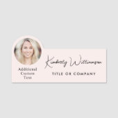 Chic Script Professionele Roze Foto Naamplaatje (Voorkant)