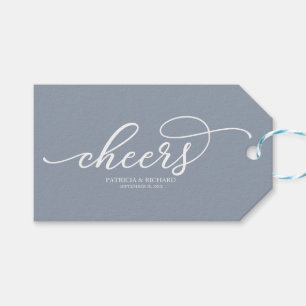 Chic Script Proost Stofblauwe Wijnafsluiters Cadeaulabel