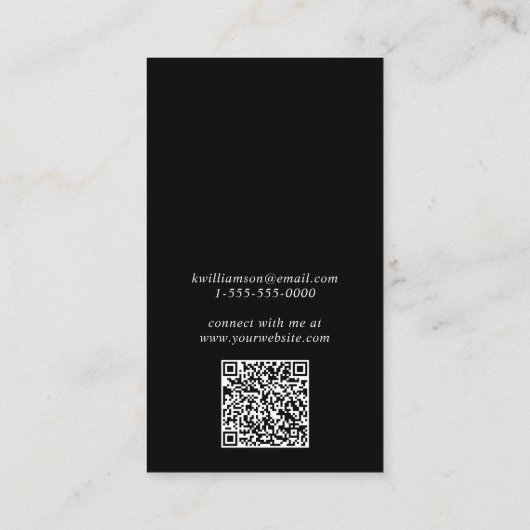 Chic Script QR Code Black Earring Display Kaart Visitekaartje (Achterkant)