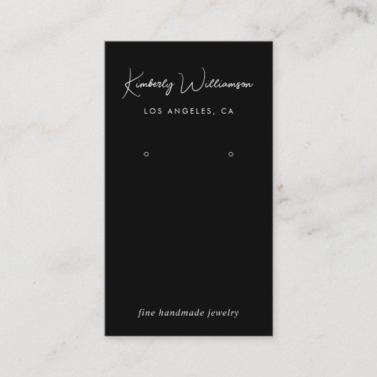 Chic Script QR Code Black Earring Display Kaart Visitekaartje (Voorkant)