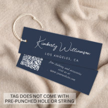Chic Script QR-code blauwe kleding hangtag