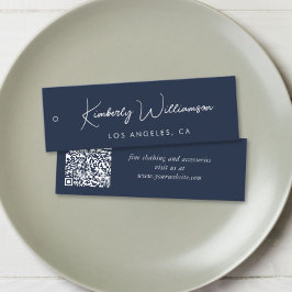 Chic Script QR Code Blue Clothing Hang Tag Mini Visitekaartje
