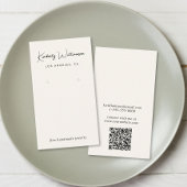 Chic Script QR-code Crème Oorbellen Displaykaart Visitekaartje