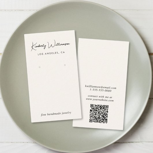 Chic Script QR-code Crème Oorbellen Displaykaart Visitekaartje