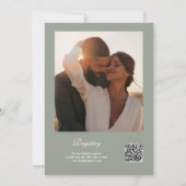 Chic Script QR-code foto saliegroen bruiloft Kaart (Achterkant)