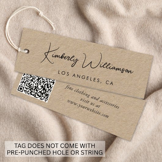 Chic Script QR Code Kraft Papier Kleding Hang Labe Mini Visitekaartje