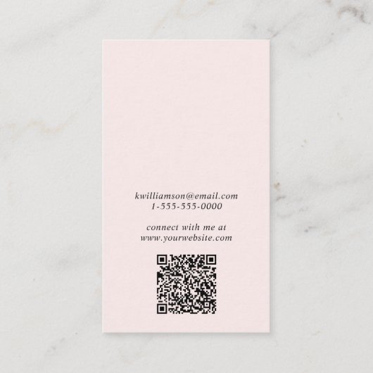 Chic Script QR Code Roze Oorbel Display Kaart Visitekaartje (Achterkant)