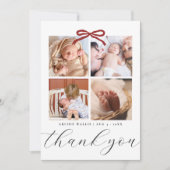 Chic Script Red Ribbon 4 Photo Baby Shower Bedankkaart (Voorkant)