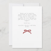 Chic Script Red Ribbon 4 Photo Baby Shower Bedankkaart (Achterkant)