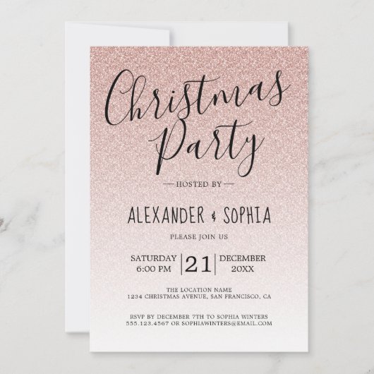 Chic Script Roze Glitter Ombre Kerstfeest Kaart (Voorkant)
