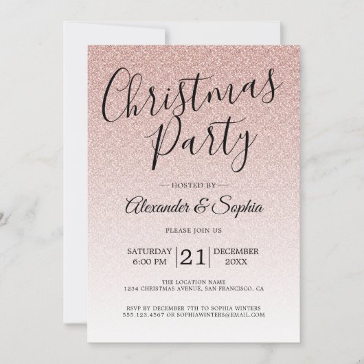 Chic Script Roze Glitter Ombre Kerstfeest Kaart (Voorkant)