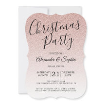 Chic Script Roze Glitter Ombre Kerstfeest Uitnodig