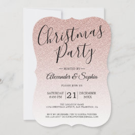 Chic Script Roze Glitter Ombre Kerstfeest Uitnodig Kaart