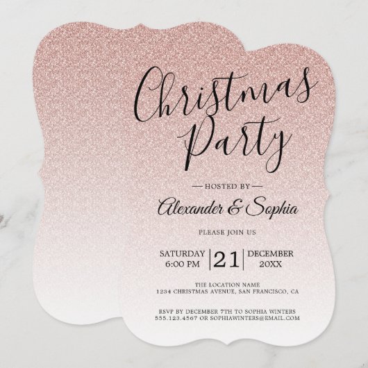 Chic Script roze glitter ombre kerstparty IV Kaart (Voorkant / Achterkant)