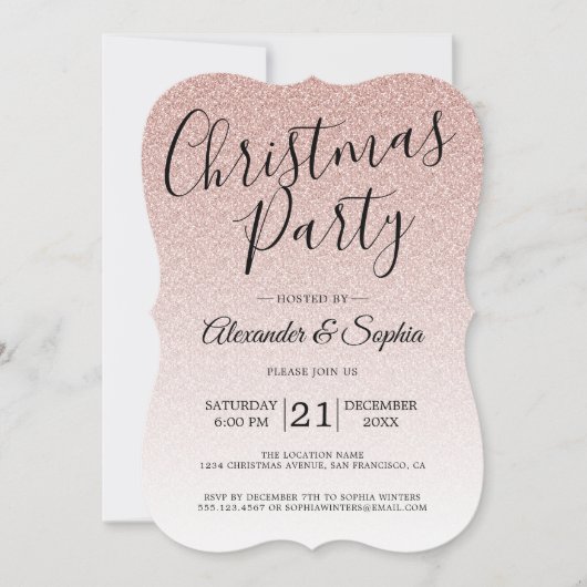 Chic Script roze glitter ombre kerstparty IV Kaart (Voorkant)