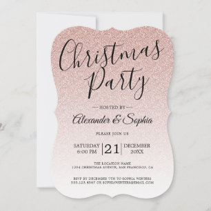 Chic Script roze glitter ombre kerstparty IV Kaart