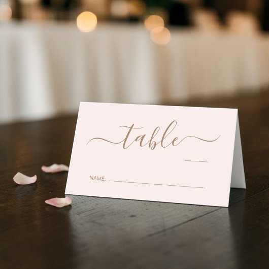 Chic Script Roze Gouden Huwelijk Tafelnummer Plaatskaartje