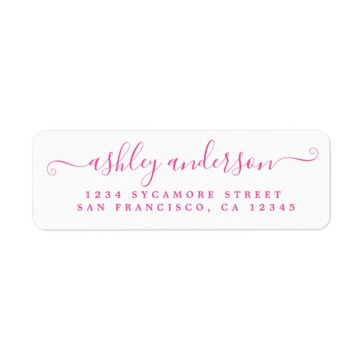 Chic Script Roze Ink Name Return-adres Etiket (Voorkant)