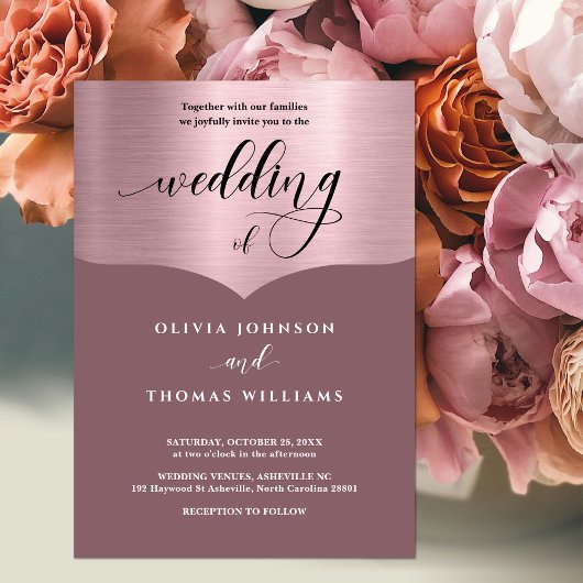 Chic Script Roze Metallic Roos Gold Wedding Kaart