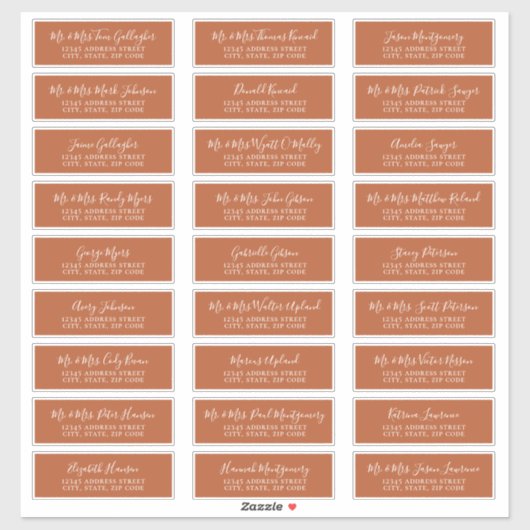 Chic Script Rust Oranje Guest Adresetiketten Sticker (Vel)