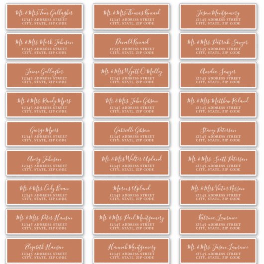 Chic Script Rust Oranje Guest Adresetiketten Sticker (Voorkant)