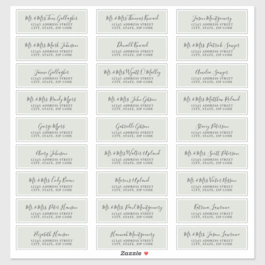 Chic Script Sage Green Guest Adresetiketten Sticker (Vel)