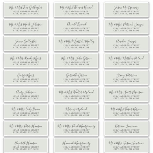 Chic Script Sage Green Guest Adresetiketten Sticker (Voorkant)