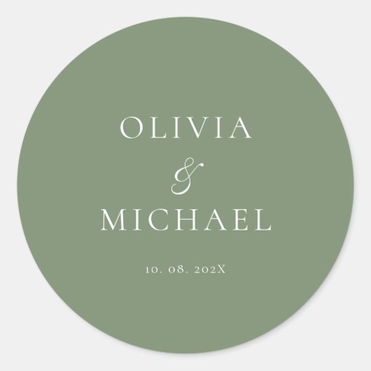 Chic Script Sage Green Minimalist Wedding Ronde Sticker (Voorkant)