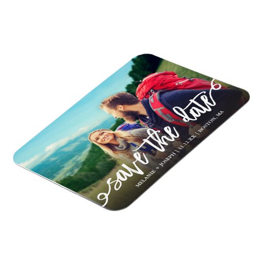 Chic Script Save the Date Photo Magneet (Linkerzijde)