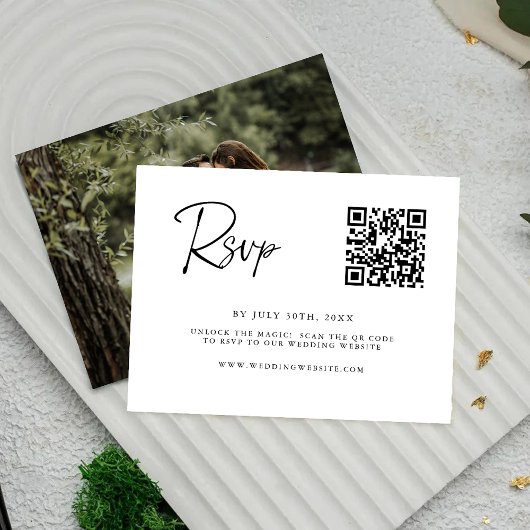 Chic Script Scan om te RSVPen Trouwkaart Save The Date