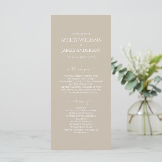 Chic Script Shiitake Gray Simple Minimal Wedding Programmakaart (Staand voorkant)