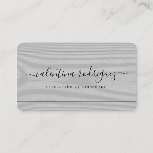 Chic Script Signature Black and Grey Faux Wood Visitekaartje (Voorkant)