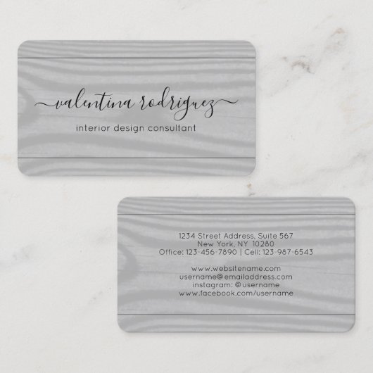 Chic Script Signature Black and Grey Faux Wood Visitekaartje (Voorkant / Achterkant)