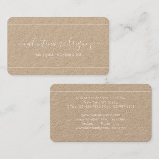 Chic Script Signature Blush Pink & Kraft Elegant Visitekaartje (Voorkant / Achterkant)