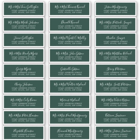 Chic Script Smaragdgroene Gastadreslabels Sticker (Voorkant)