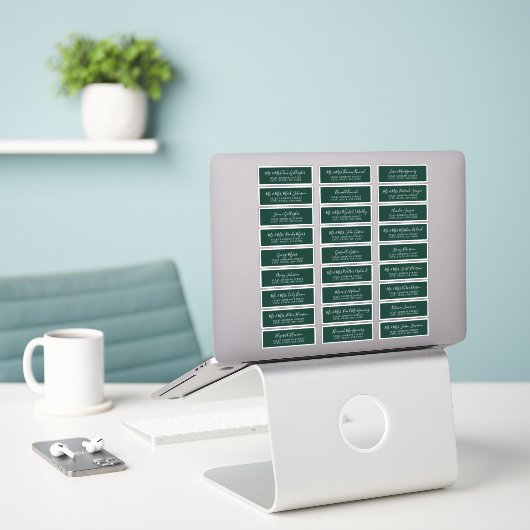 Chic Script Smaragdgroene Gastadreslabels Sticker (Laptop op bureau)