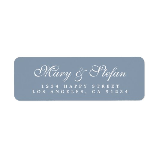 Chic Script Stofblauw Trouw Retouradres Etiket (Voorkant)