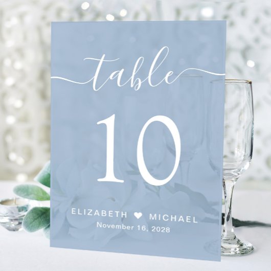 Chic Script Stofblauwe Tafelnummer Bruiloft Acryl Bord