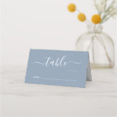 Chic Script Stofblauwe Tafelnummer Huwelijk Plaatskaartje (Voorkant)