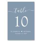 Chic Script Stofblauwe Trouwreceptie Kaart (Voorkant)