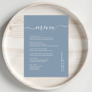 Chic Script Stofblauwe Trouwreceptie Menu
